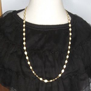 VTG  Goldette NY gold tone chain creamy colored cabochons station necklace long